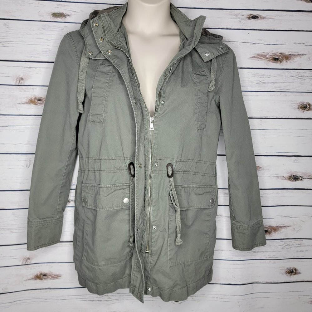 Jacket Rain Coat Green Small Falls Creek Hood Zipper Snaps Pockets